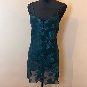 California Dynasty Emerald Green Floral Silky Sheer Mini Nightie Slip Dress